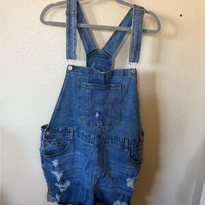 Denim Overalls (shorts) with Distressed Details NWOT